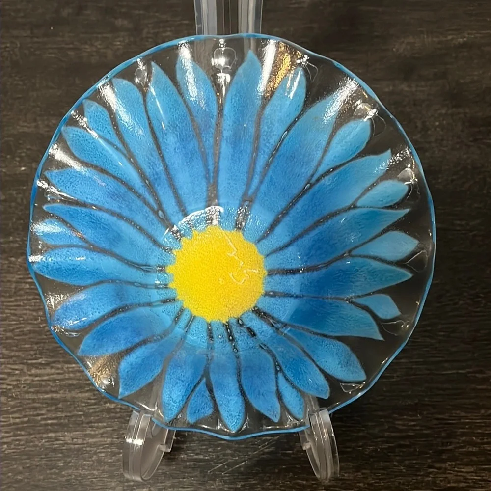 Flower Glass Bowl - Blue & Yellow